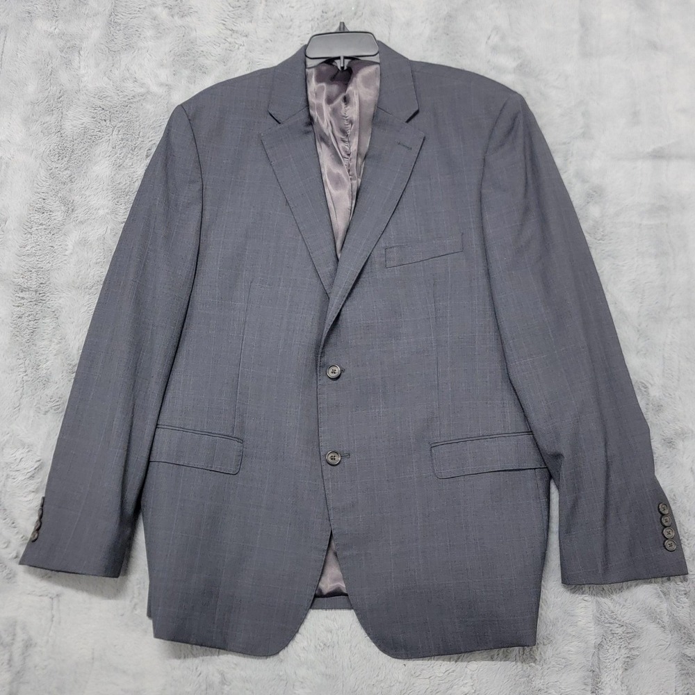 Lauren Ralph Lauren Suit Jacket Mens 48R Gray Check Wool Slim Fit 2 Button Notch